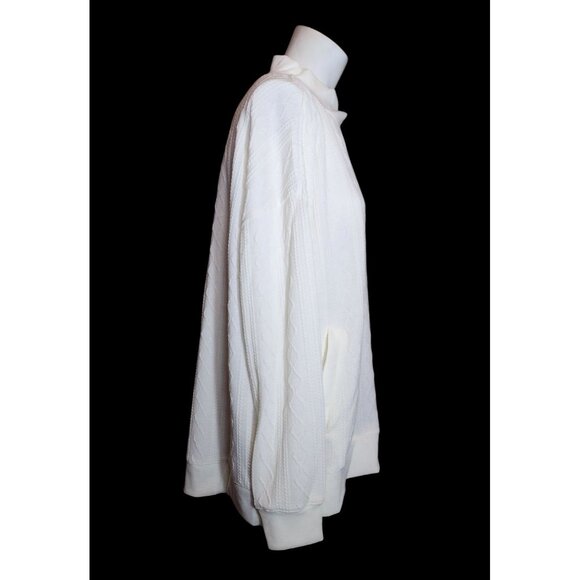 French Laundry Thin Knit Pullover Sweater Size L Cream Pockets Split Mock Neck - Picture 3 of 7